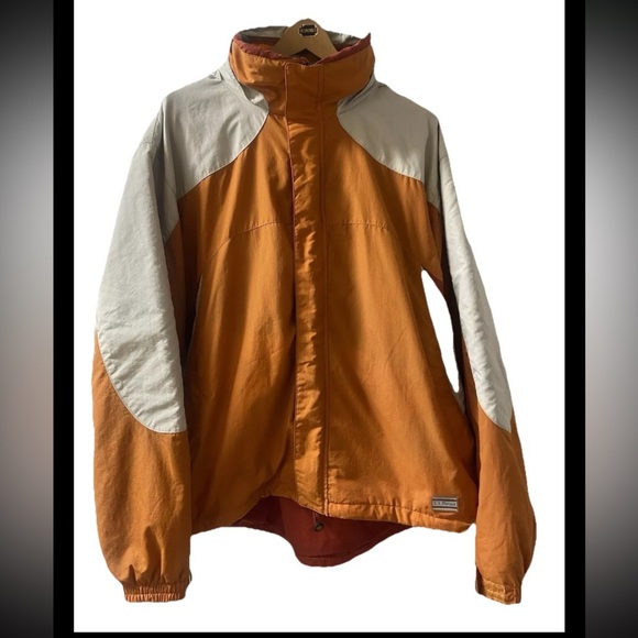 LL Bean Waterproof Ski Jacket Removeable Hood Men's Xl Coat Orange Grey X-large - Picture 2 of 8